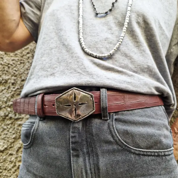 Cintura Scudo | coccodrillo opaco bordeaux - immagine 3